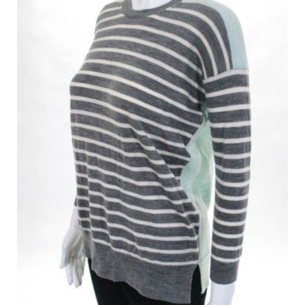J. Crew grey / white striped with mint sweater